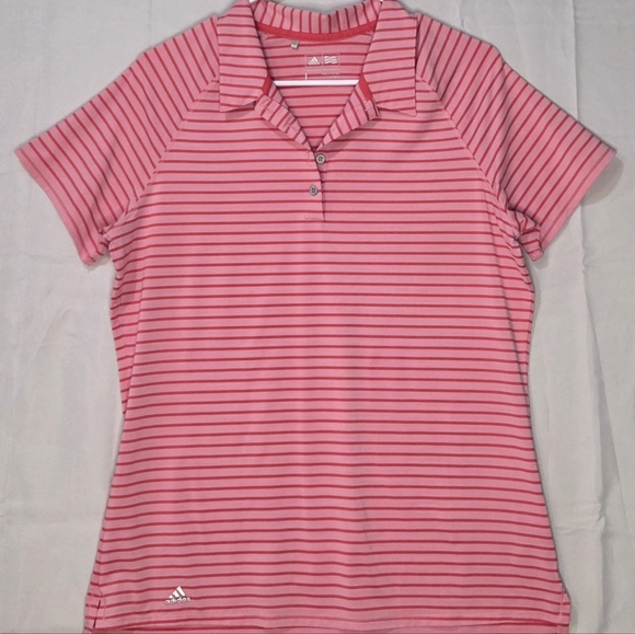 Women's Adidas Large Pink Striped Polo Preppy Athleisure Golf Top Large - Picture 2 of 6